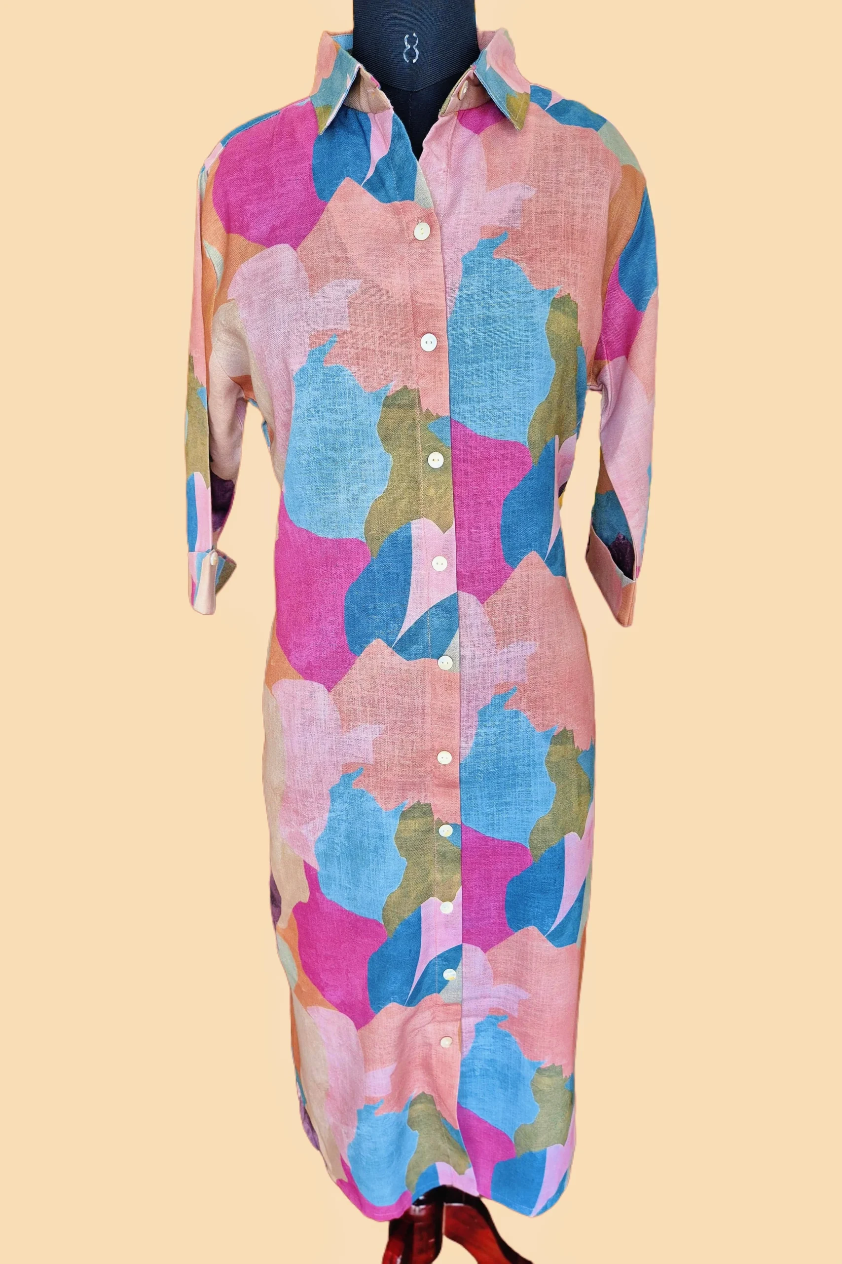 Abstract Linen Shirt Dress