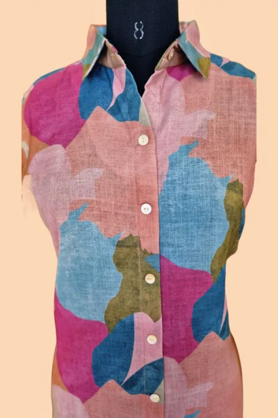 Abstract Linen Shirt Dress - Image 2