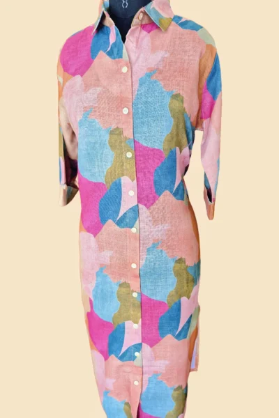 Abstract Linen Shirt Dress - Image 3